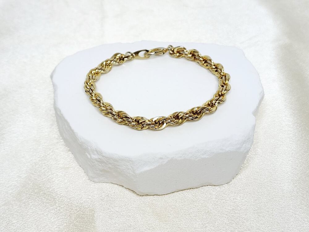 Vintage Gold Tone Chunky Heavy Rope Chain Bracelet 7.5 Inches Statement